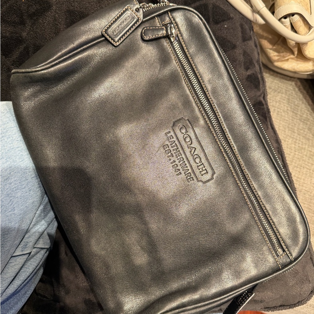 Coach Dark black Leather laptop case/pouch